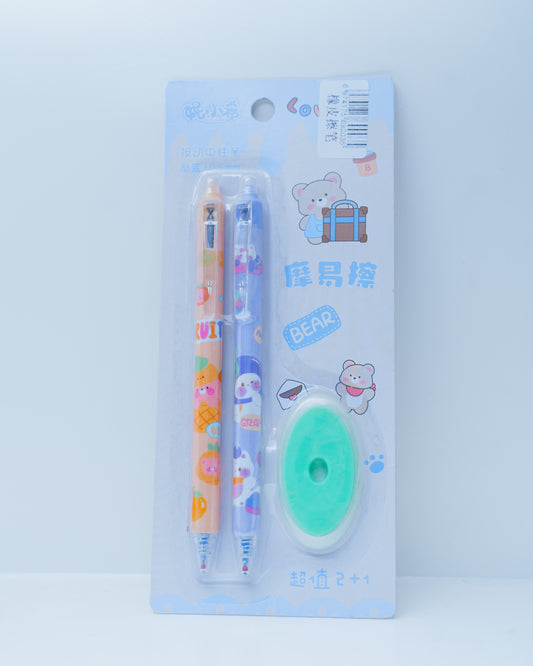 Cute Bear-Themed Pen And Eraser Set